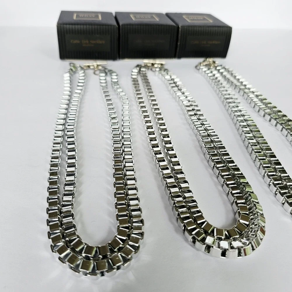 NIB Set of 3 90's Cubic Link Necklace Silvertone Toggle Box Chain Industrial Y2K
